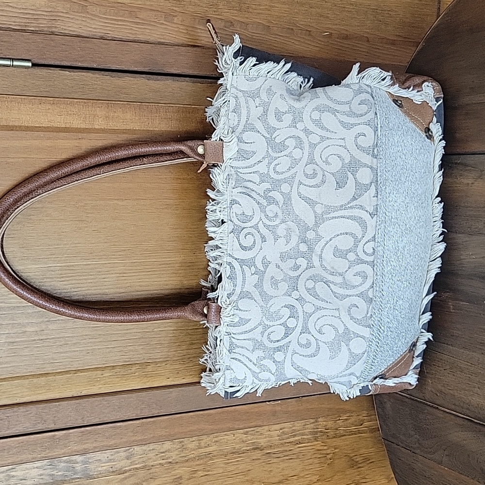 Myra Hair On Upcycled Canvas Leather Handbag